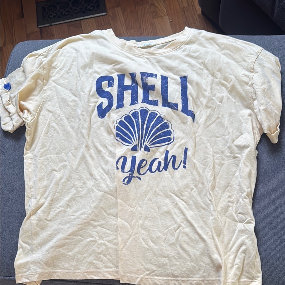 Yellow T-Shirt with Blue Shell Graphic